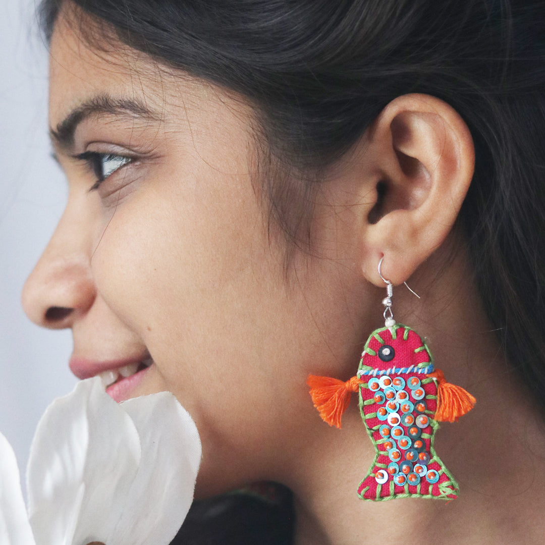 Vibrant Coral Fish Earring