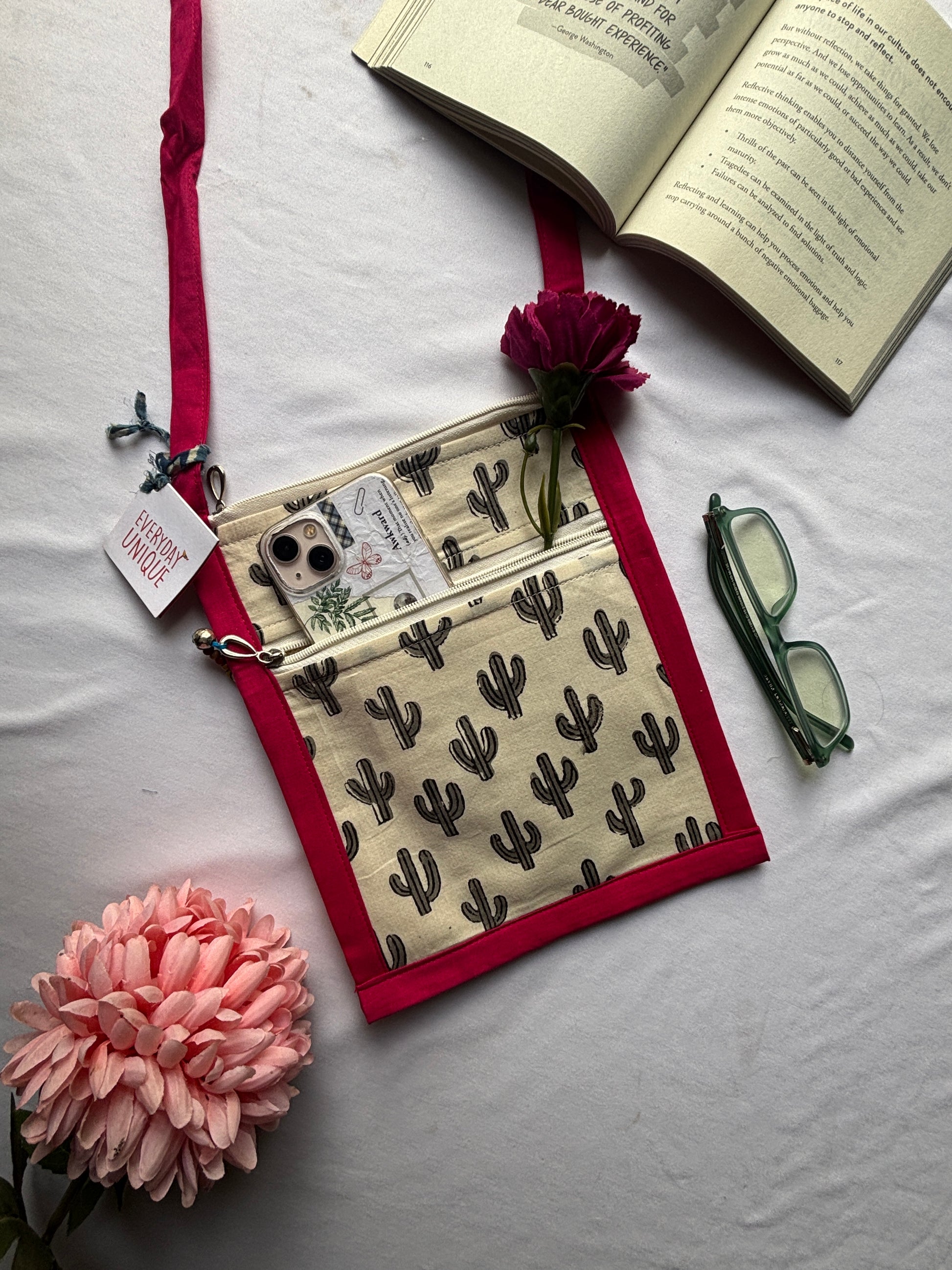 Red Cactus Print Mobile Bag