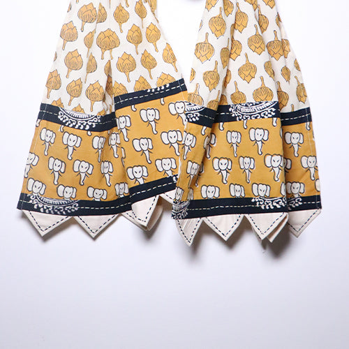 Ivory Elephant Stole with Kantha Accents