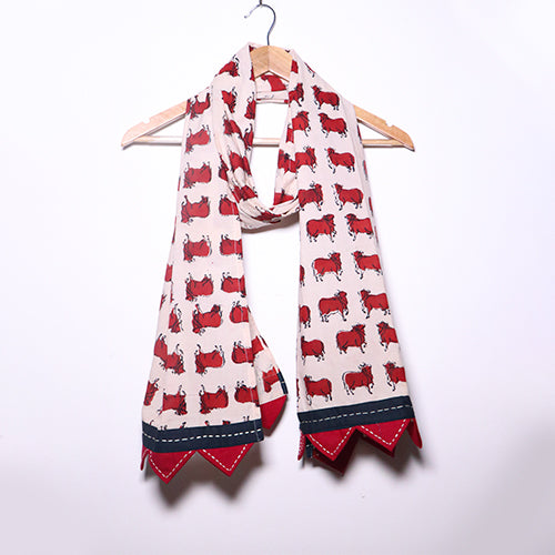 Ivory Bull Stole with Kantha Accents