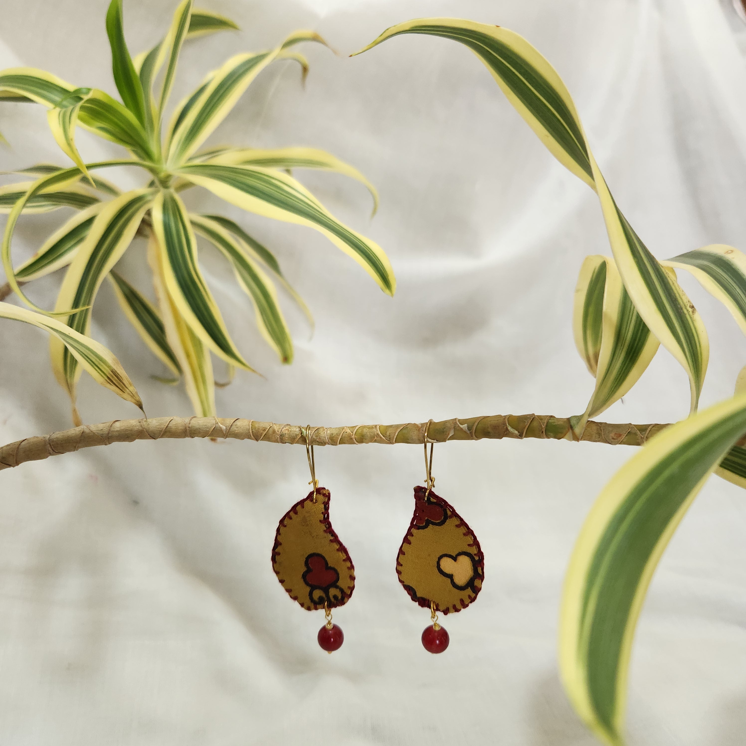 Green Leaf  Print Earrings