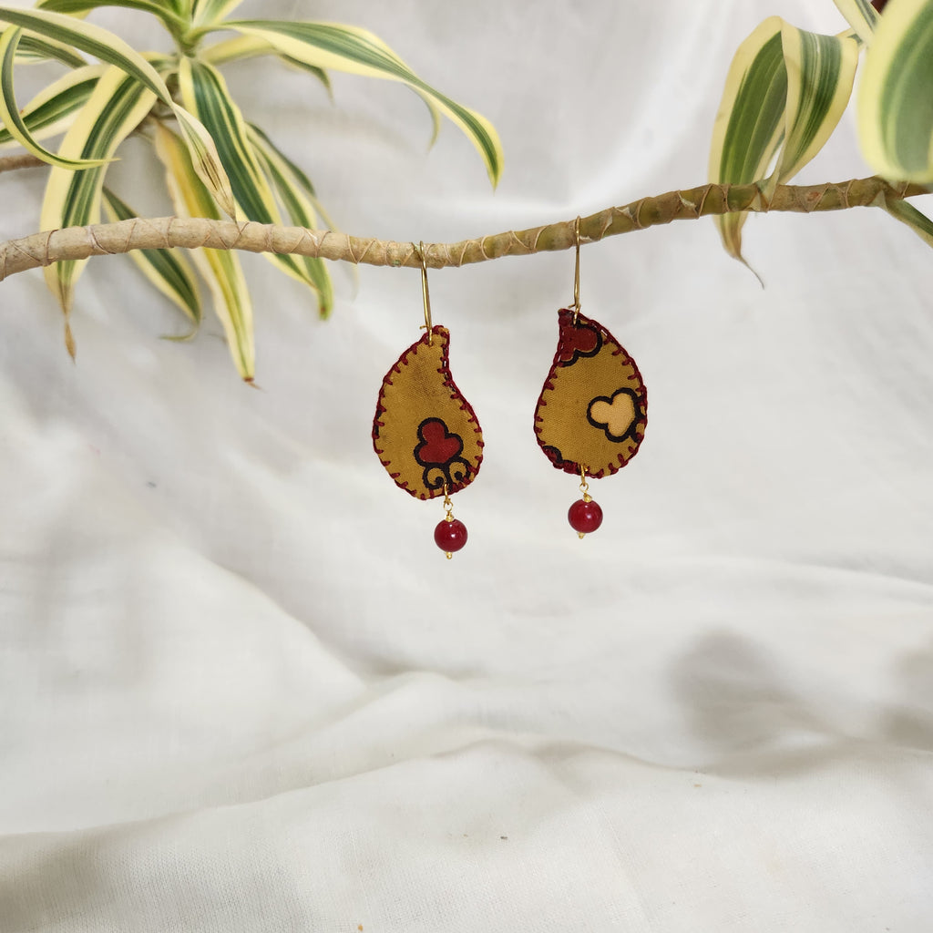 Green Leaf  Print Earrings