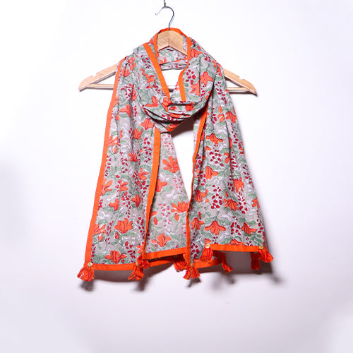 Handblock Printed Cotton Stole with Tassel Detailing