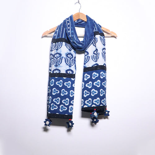 Indigo Printed Stole with Black Border