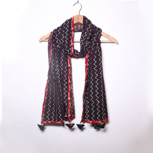 Black Printed Stole with Red Border
