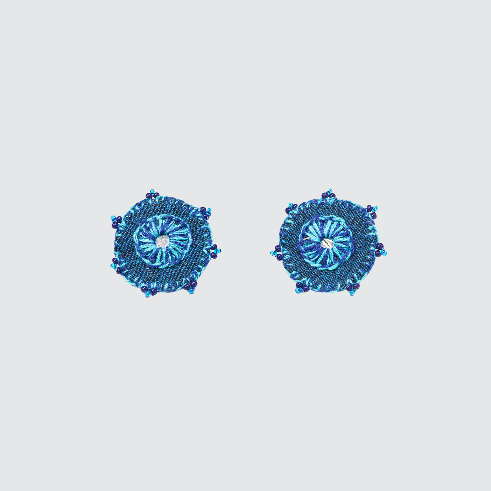 Hand-Embroidered Circular Fabric Stud Earrings