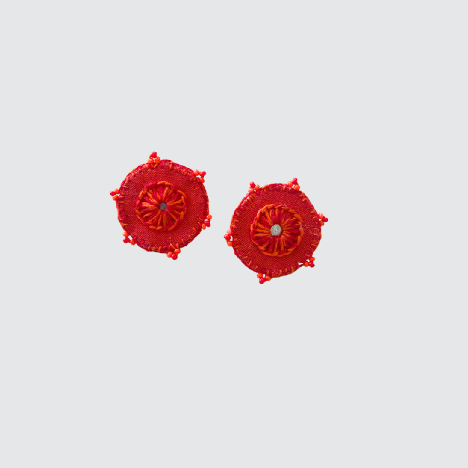 Hand-Embroidered Circular Fabric Stud Earrings