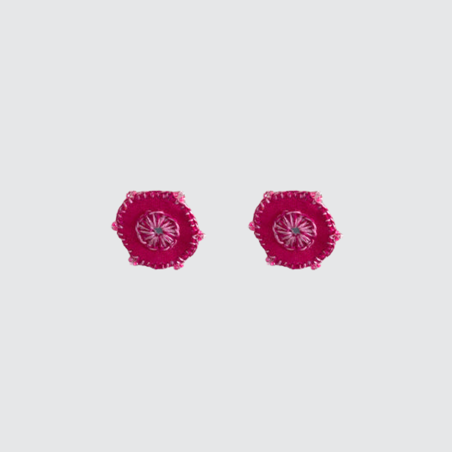 Hand-Embroidered Circular Fabric Stud Earrings