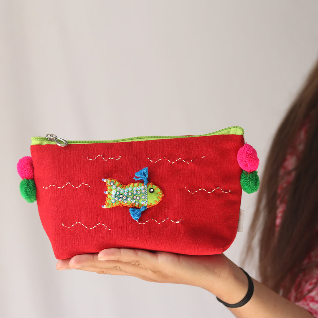 Red Animal Embroidery Pouches