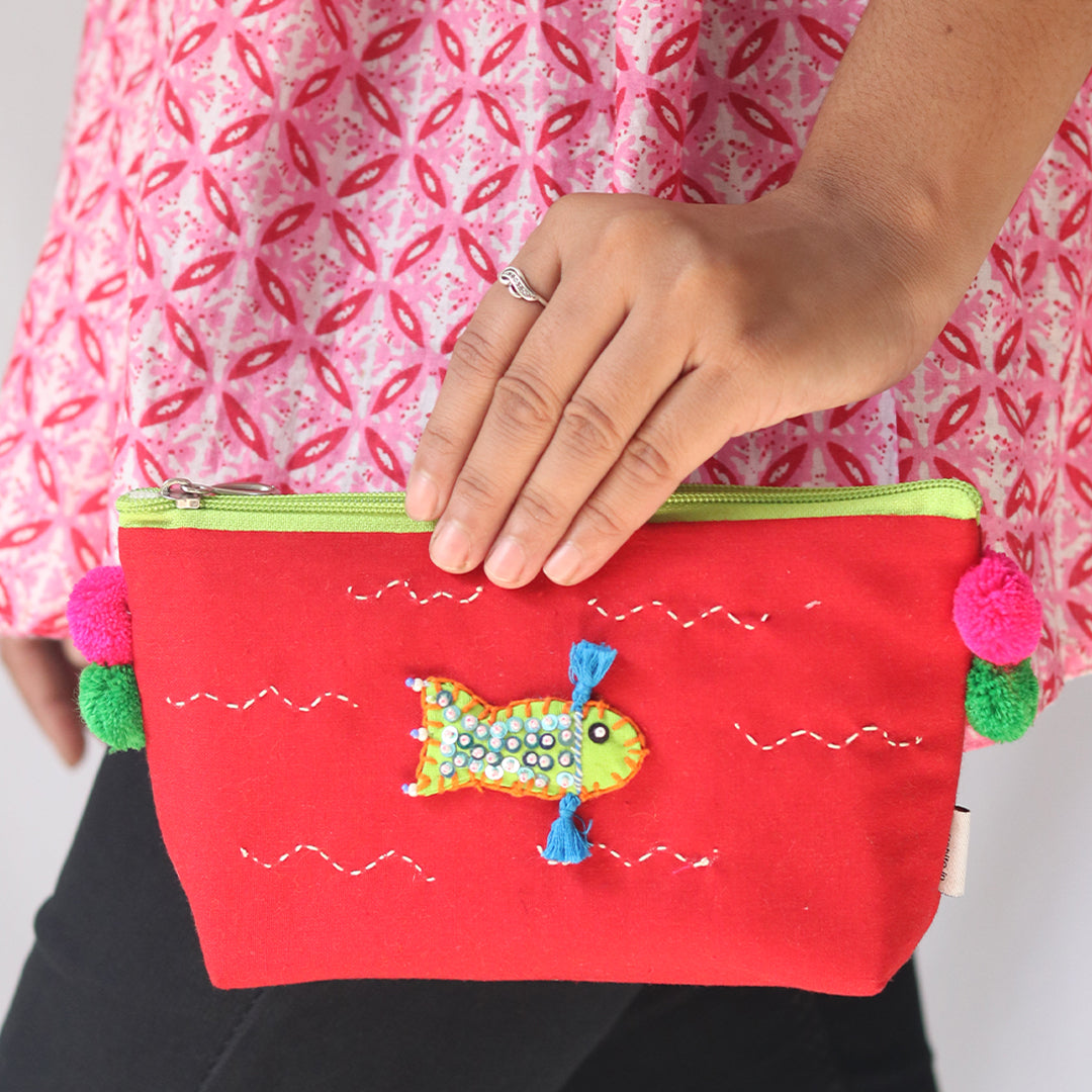 Red Animal Embroidery Pouches