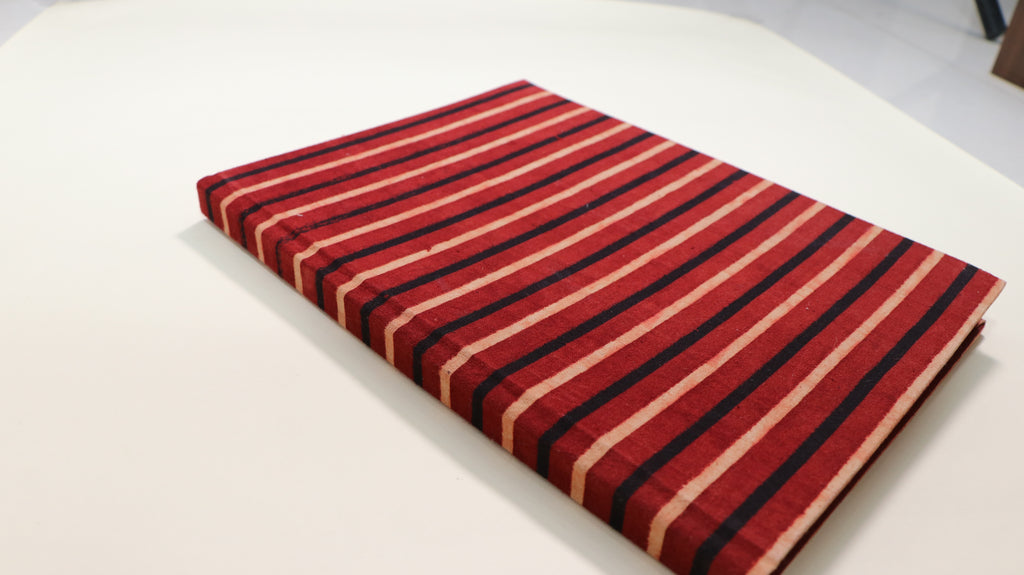 B5 Size brown and black lines fabric cover notebook Dotted Grid