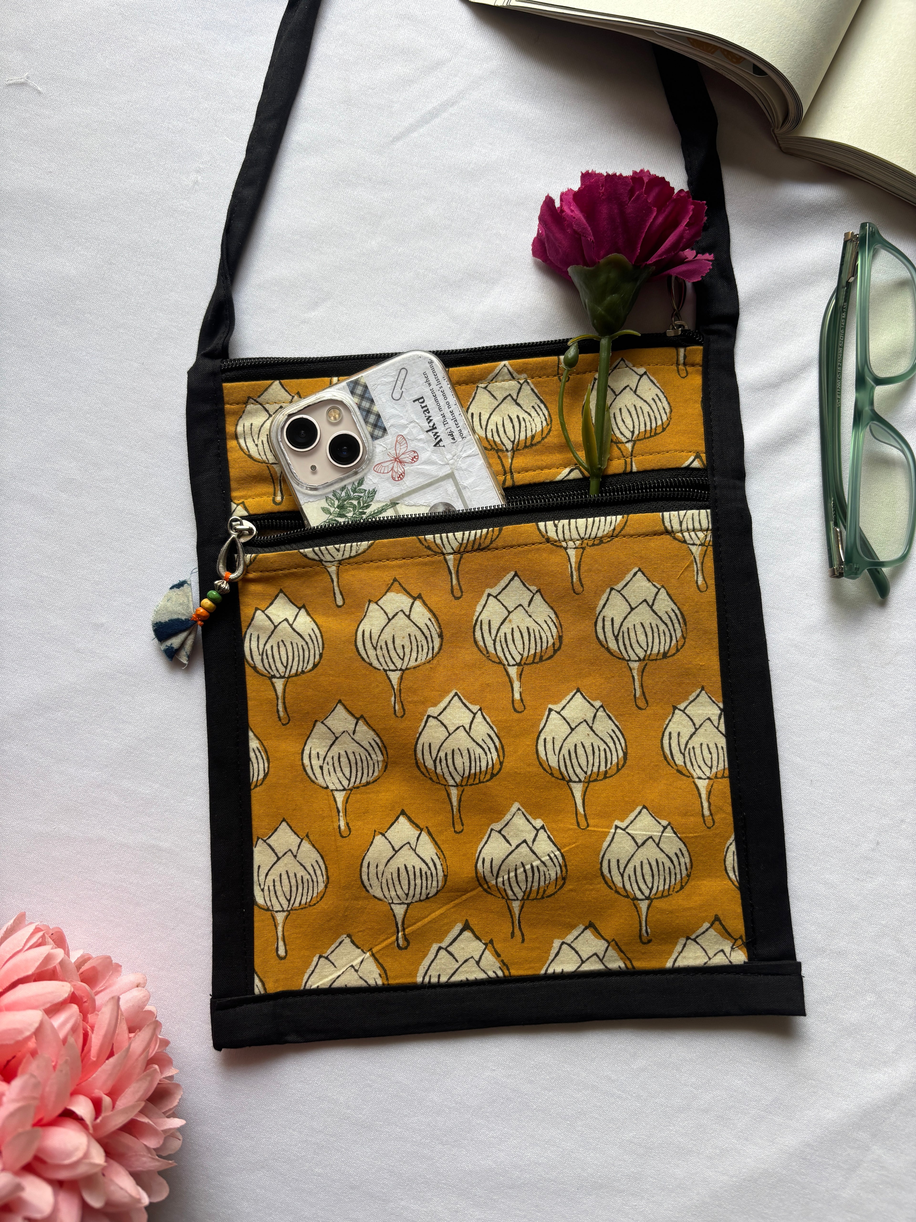 Pink Floral Print Mobile Bag