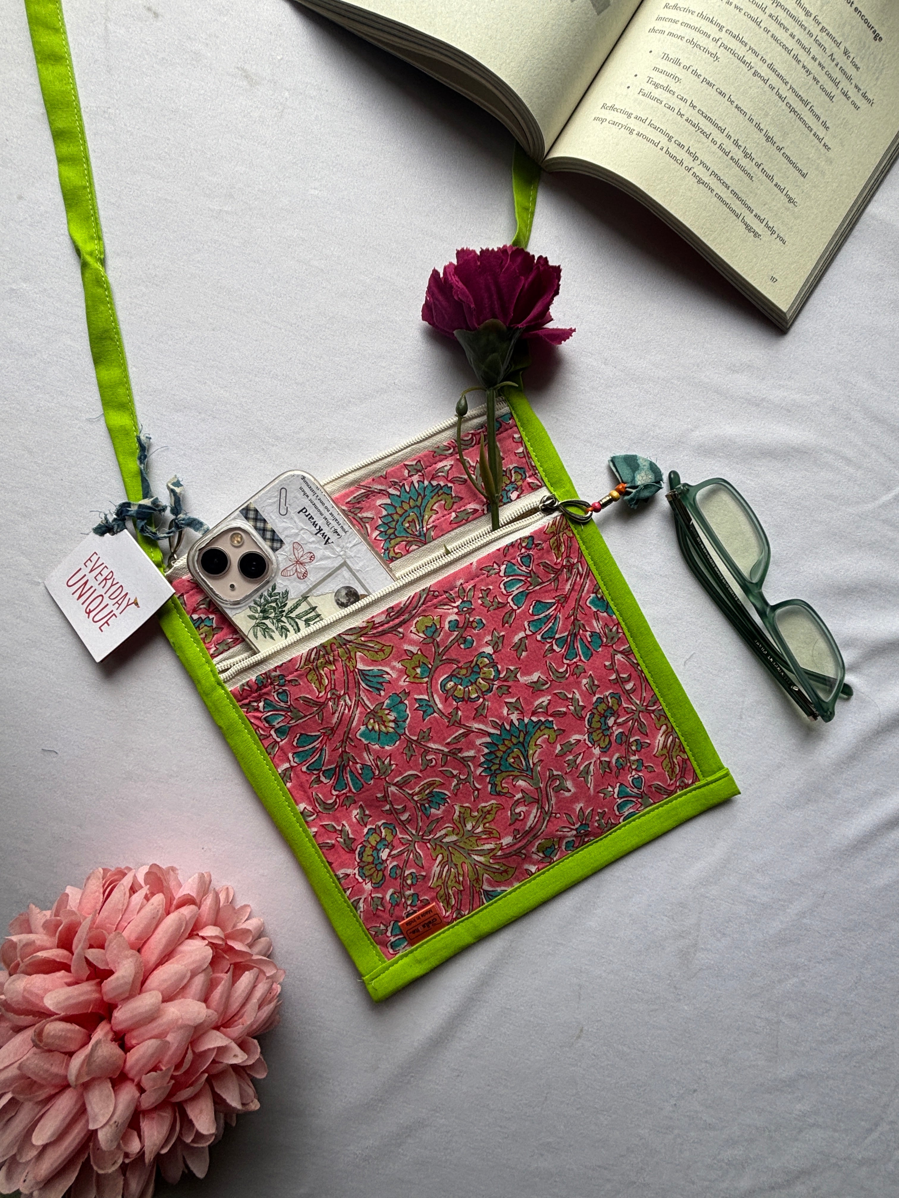 Pink Floral Print Mobile Bag