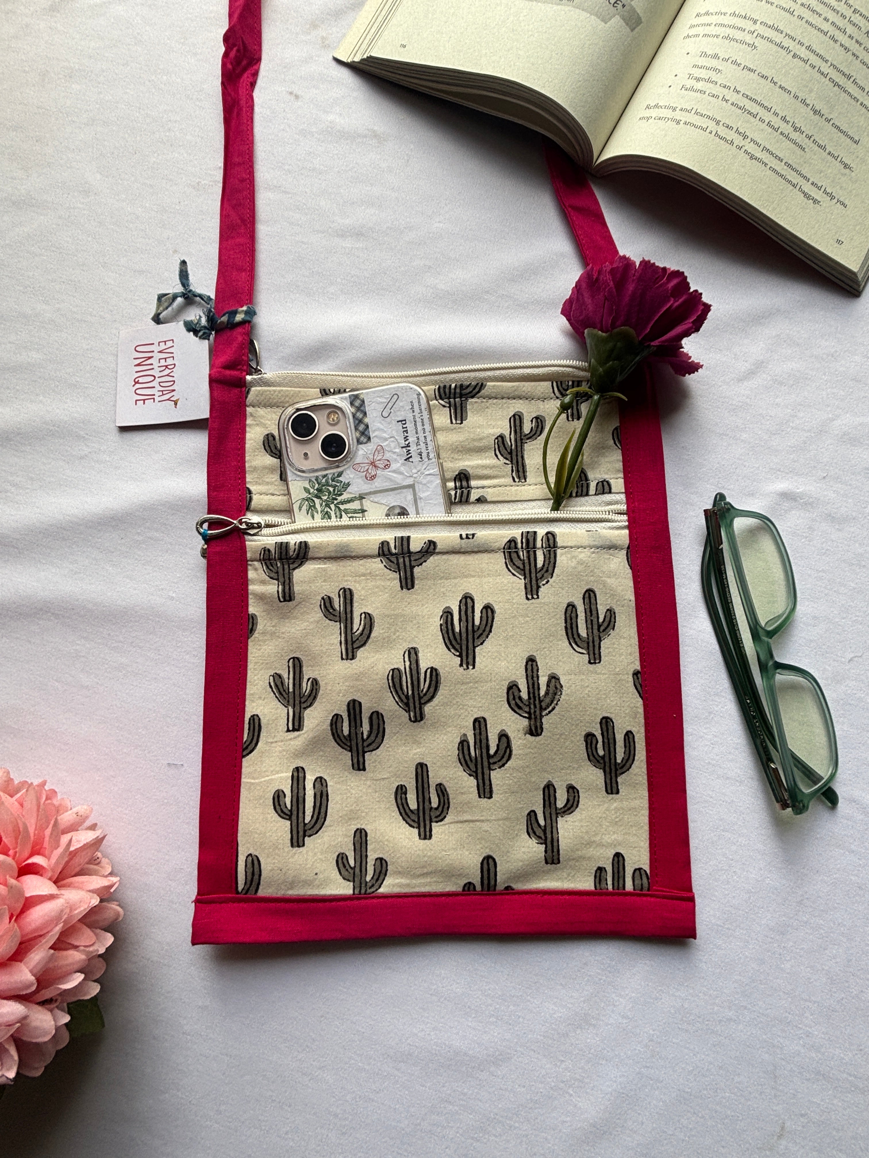 Pink Floral Print Mobile Bag