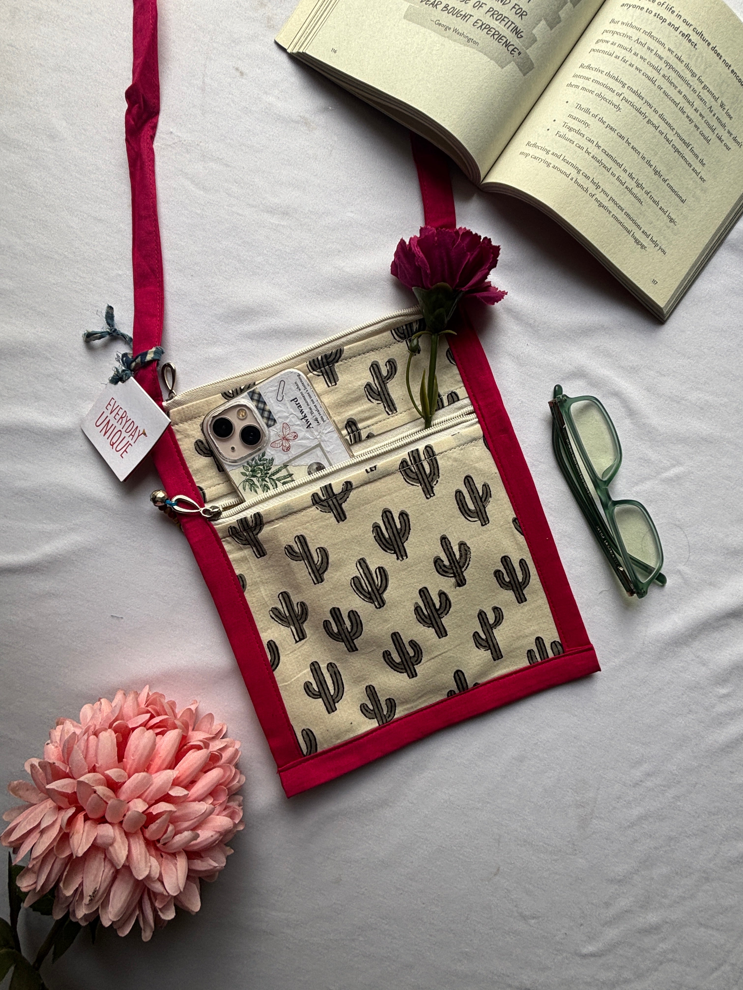 Pink Floral Print Mobile Bag