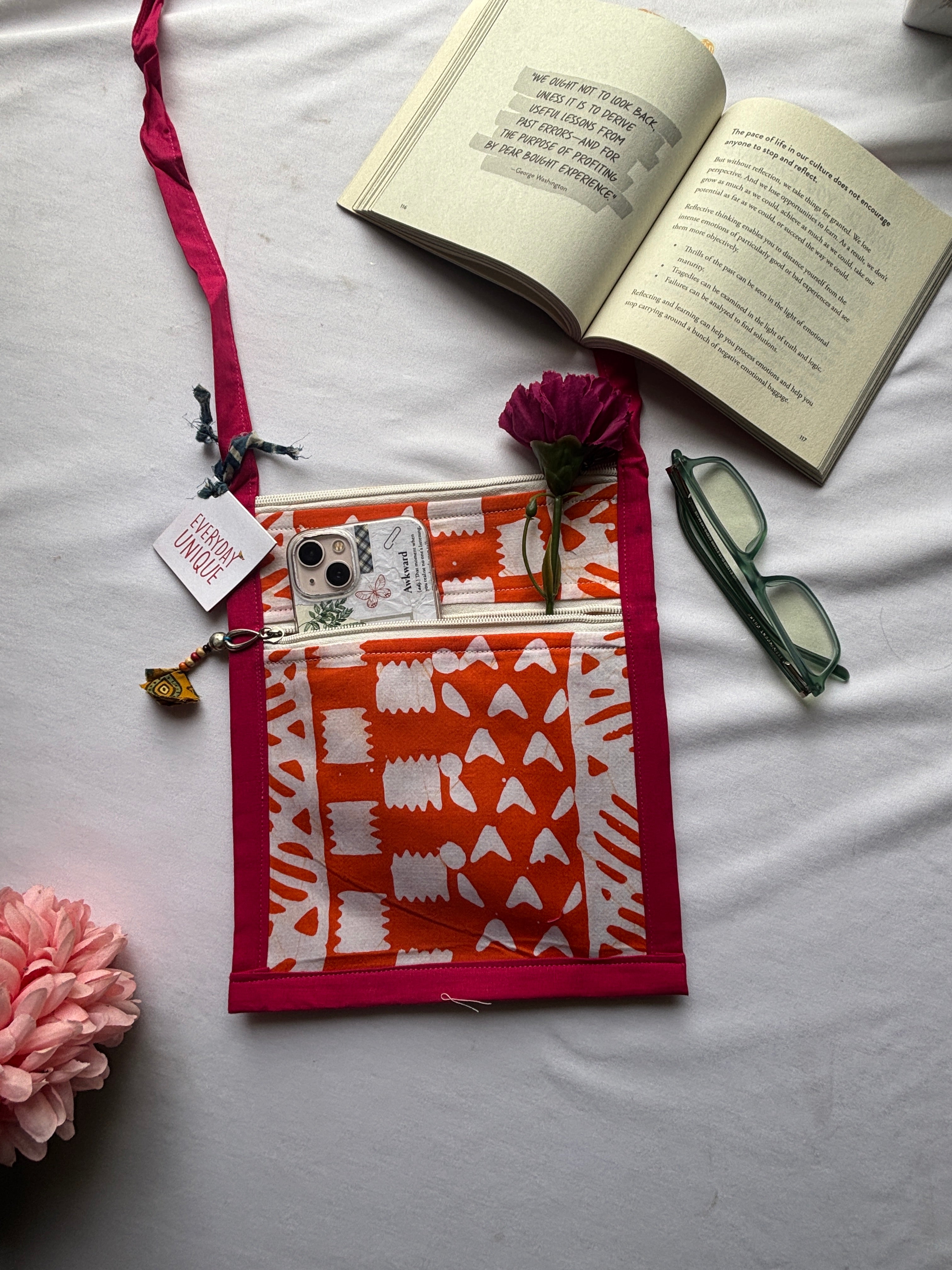 Pink Floral Print Mobile Bag