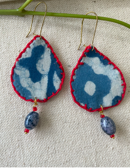 Handcrafted Indigo Shibori Drop Earrings