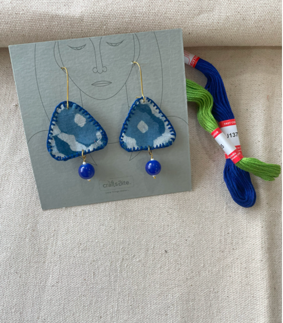 Indigo Handcrafted Fabric Dangler Earrings