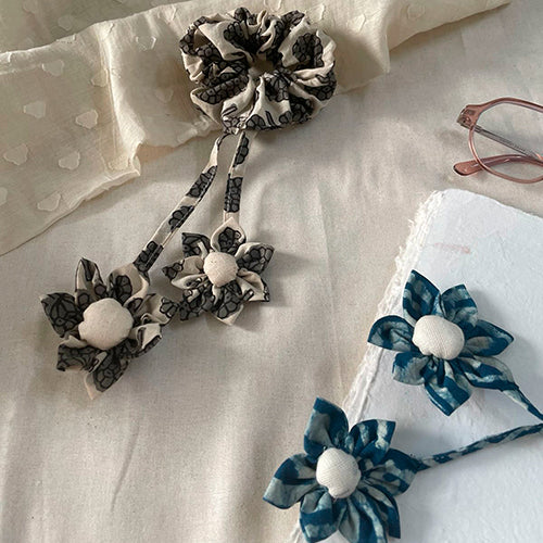 Floral Black Scrunchy