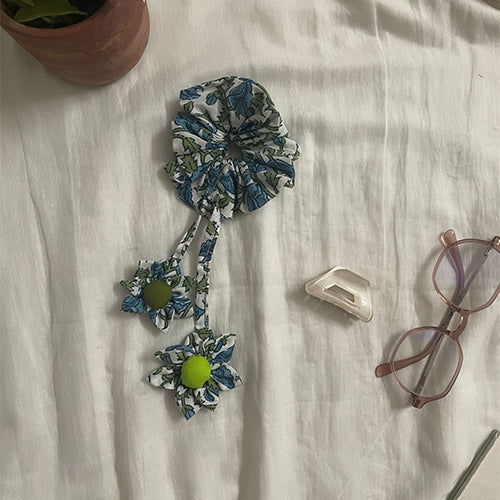 Floral Blue Scrunchy