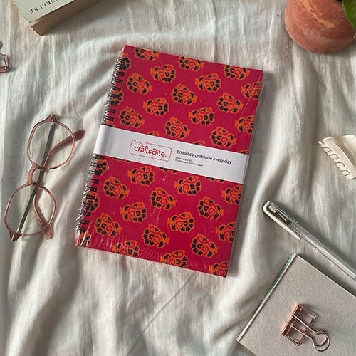 A5-Dark Pink Floral intricate design fabric cover Notebook