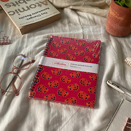 A5-Dark Pink Floral intricate design fabric cover Notebook