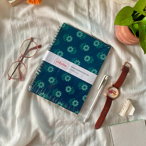A5-Dark green and blue floral print journal