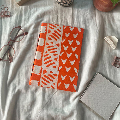 B5-Turquoise Green Lines Fabric Cover Notebook