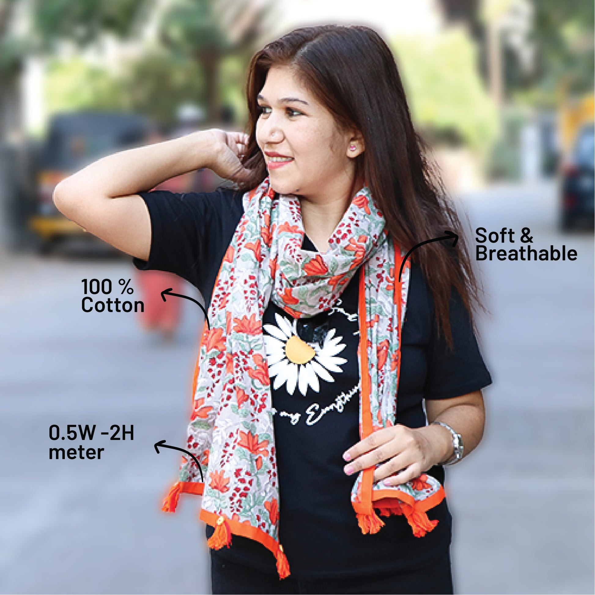 Handblock Printed Cotton Stole with Tassel Detailing