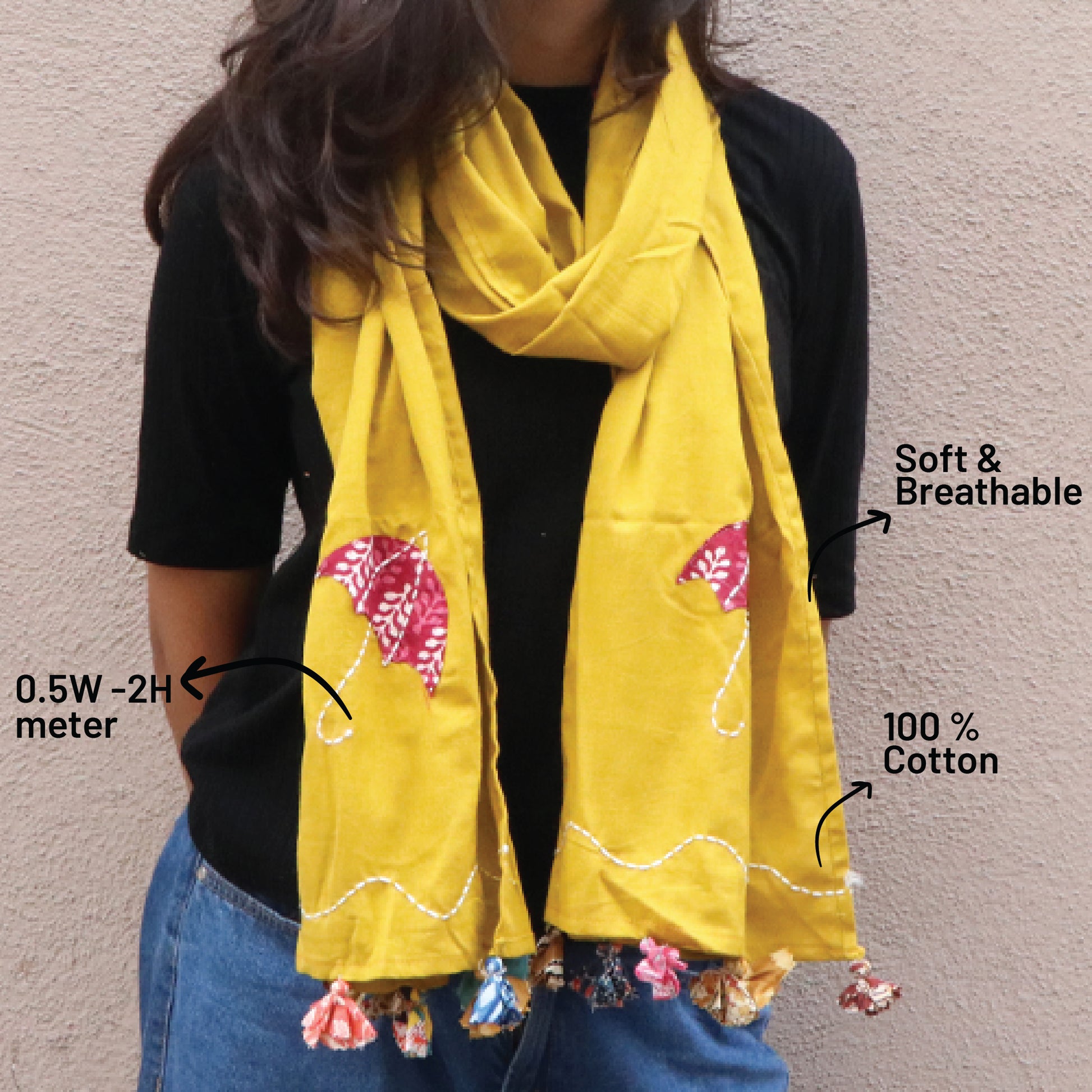 Mangalgiri Stole with Embroidered Umbrella Patchwork