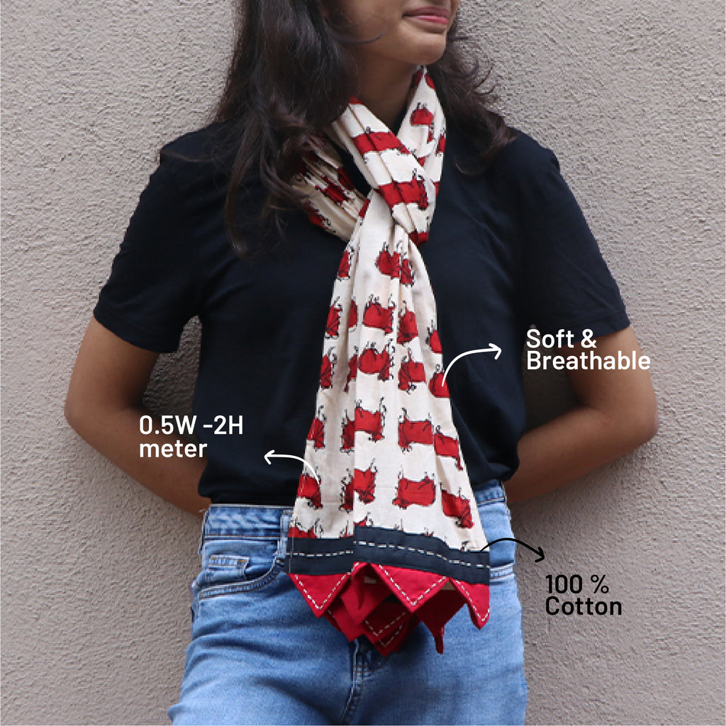 Ivory Bull Stole with Kantha Accents