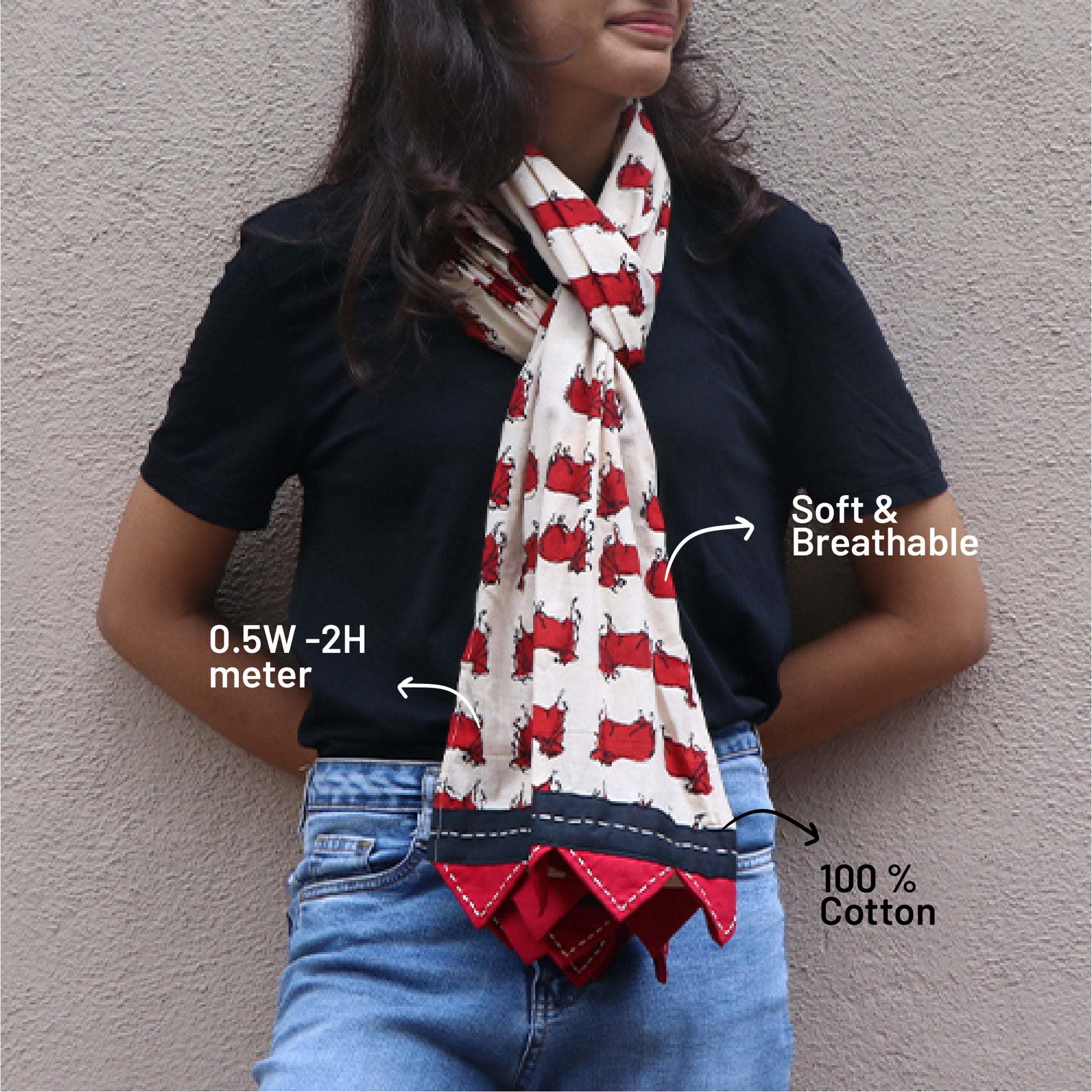 Ivory Bull Stole with Kantha Accents