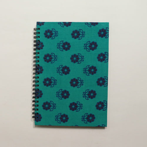 A5-Dark green and blue floral print journal