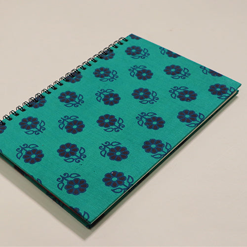 A5-Dark green and blue floral print journal