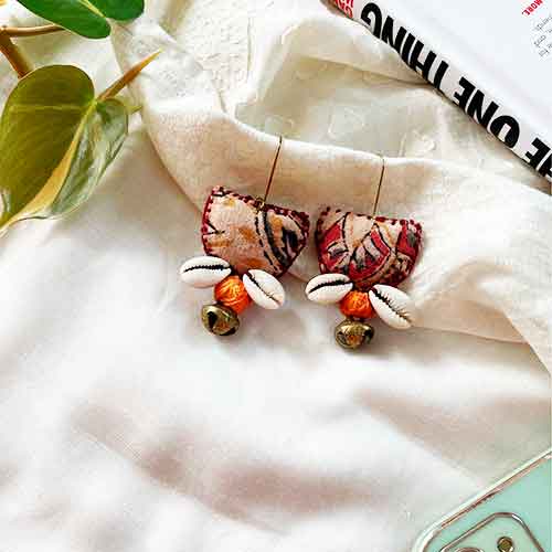 Red Jhumkas with Shells