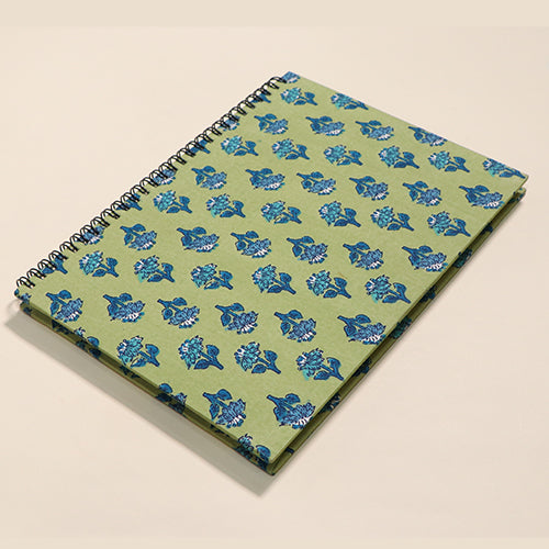 A5-Sage green and blue floral print journal