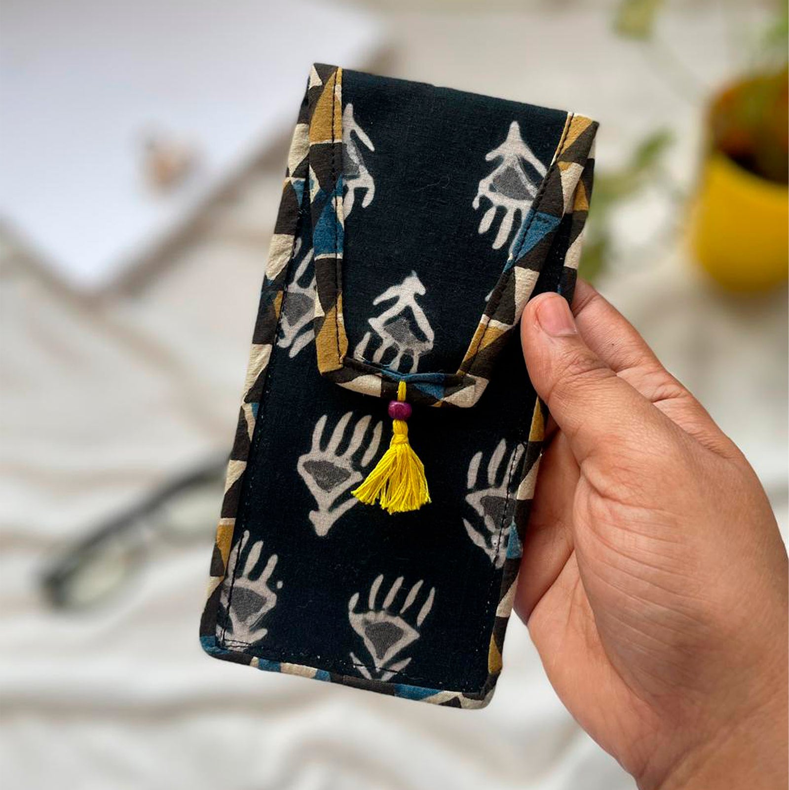 White motif design on black fabric Dual Purpose Cover
