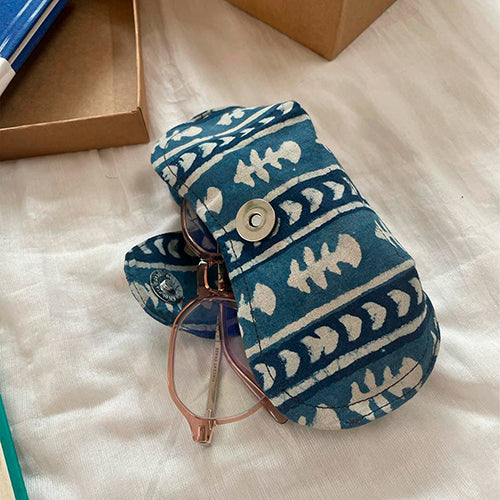 Indigo Block Print Cotton Eyewear Cover